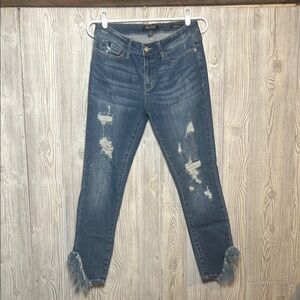 Judy Blue Ankle Cropped Distressed Blue Jeans Raw Hem Size 7/28